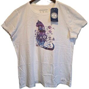 Life Is Good Women's Tie Dye Cat Flower Power Short Sleeve Crusher Tee (NWT)